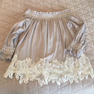 Grey Off the Shoulder Top with Lace Size M